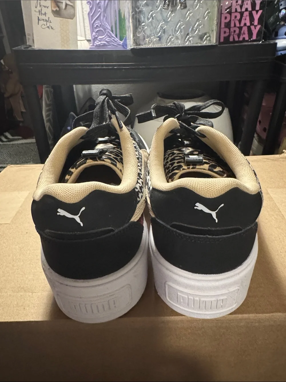 Puma Black and White Low-Top Sneakers with Houndstooth Accent